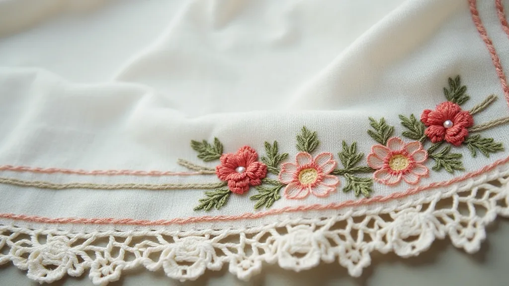 Antique linen handkerchief with drawn thread edge and embroidery