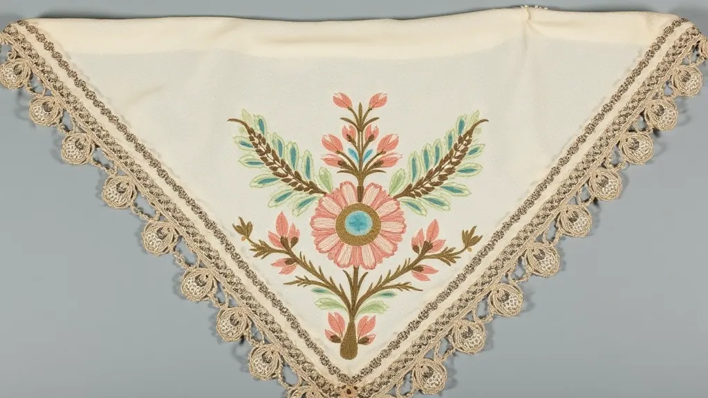 Filet lace handkerchief with embroidered flowers