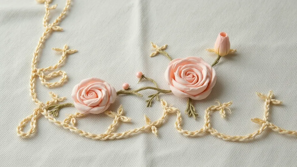 French handkerchief with satin stitch roses