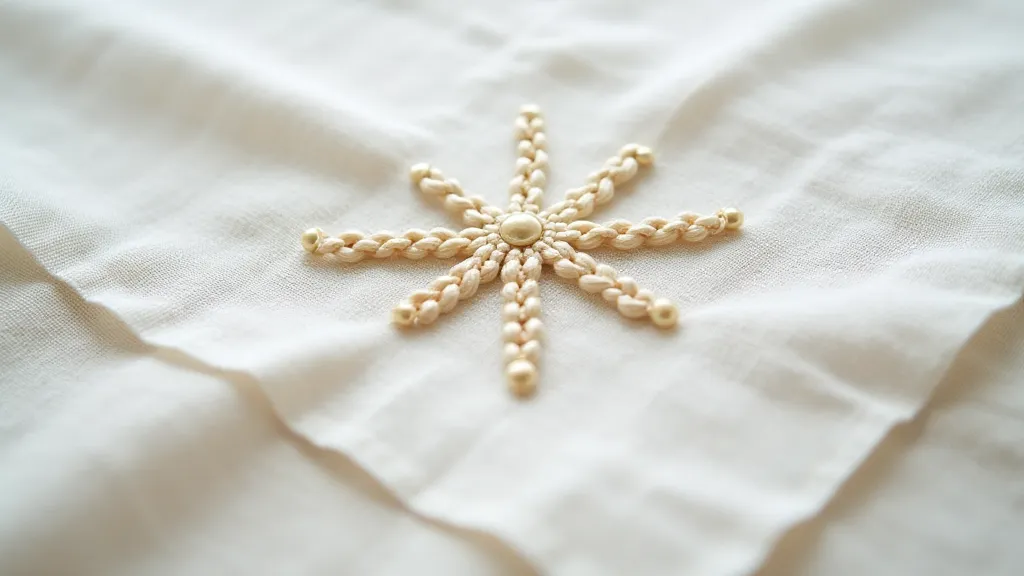 French knot embroidery on antique handkerchief