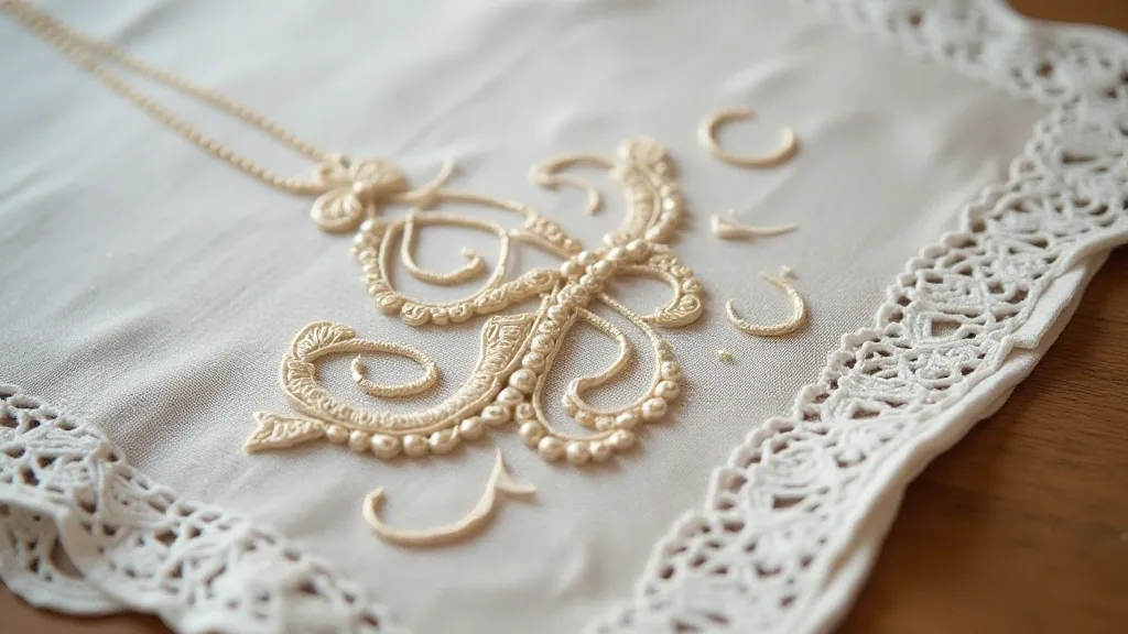 Close-up of a handkerchief with a monogram