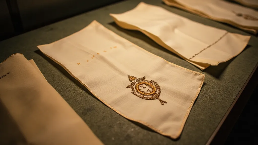 Display of antique handkerchiefs highlighting monogram detail