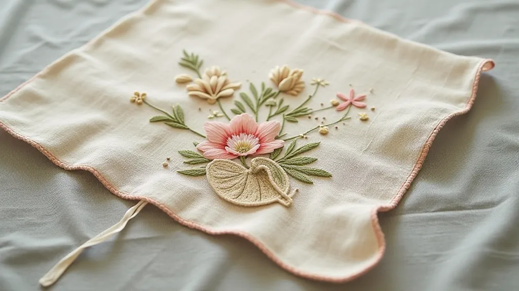 Antique linen handkerchief with shadow work edge