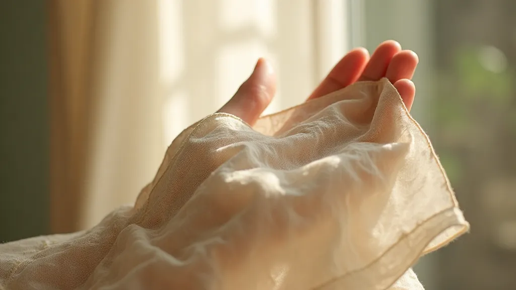 Hand holding a vintage linen handkerchief.